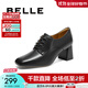 百麗（Belle）牛皮休閑粗高跟單鞋女商場(chǎng)同款簡(jiǎn)約單鞋3DFB1CM4 黑色 39 (245mm)