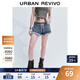 UR2025夏季新款女裝休閑復古系帶毛須牛仔短褲UYV850062 藍色 (偏短) 27