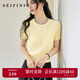 詩(shī)凡黎（'SEIFINI）詩(shī)凡黎醋酸天絲鏤空針織衫2025夏新款百搭冰激凌薄款短袖上衣女 奶油黃 套頭圓領(lǐng) M