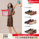 百思圖【絲絨玫瑰】25秋新款方扣紅色單鞋瓢鞋粗跟淺口女平底婚鞋 卡其色（2.5cm絨面款） 39