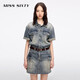 MISS SIXTY2025春季新款牛仔連衣裙女配腰帶短袖復古工裝短裙防曬 中藍 S