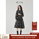 EIN青花瓷系列 EIN言素胚青花印花國風(fēng)立領(lǐng)高腰碎褶連衣裙春秋新款 石墨黑（長(cháng)款） S