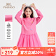 英氏（YEEHOO）女童連衣裙兒童公主裙春秋款長(cháng)袖甜美網(wǎng)紗裙子中大童裝紅色周歲裙 甜心蝴蝶結-玫瑰紅【純棉里料】 150
