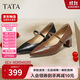 他她TATA女鞋2025年秋季淺口單鞋氣質(zhì)羊皮瑪麗珍鞋 黑色 37