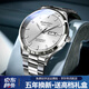 冠琴（GUANQIN）瑞士品質(zhì)手表男機械表防水超薄男士手表全自動(dòng)商務(wù)雙日歷夜光男表 鋼銀白-明星同款
