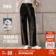 森馬（Semir）休閑褲女純棉打褶闊腿褲腰帶秋復古磨毛長(cháng)褲顯腿長(cháng)101524127005A