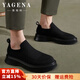 雅格納品牌輕奢男鞋2025秋冬季新款鞋子男透氣一腳蹬懶人鞋厚底休閑板鞋 黑色 42 （標準皮鞋尺碼）
