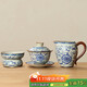 不拙三才蓋碗防燙茶具帶把分茶器帶茶漏過(guò)濾網(wǎng)青花瓷汝窯蓮蓋碗三件套
