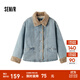 森馬（Semir）牛仔棉服女拼接毛領(lǐng)美式復古2024冬寬松毛邊夾克街頭潮流 牛仔淺中藍88601 2XL 175/96A