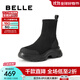 百麗（Belle）鯨魚(yú)靴厚底增高彈力靴女25冬新復古絨面顯瘦彈力短靴E4V2DDZ5預售 黑色 37