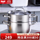 Momscook 不銹鋼湯鍋漲型鍋淺燒鍋燉湯鍋復底加厚鋼蓋SUS304電磁燃氣通用 TL2213XRST1-蒸鍋 22cm