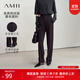 AMII女裝2025冬季新通勤牙簽褶扣袢裝飾休閑長(cháng)褲女磨毛彈力闊 黑色 S 155/64A