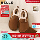 百麗（Belle）雪頂咖啡絨面勃肯鞋女2025冬新加絨保暖休閑毛毛鞋B2966DM5 棕色-毛里 37