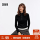 森馬（Semir）毛衣女短款撞色假兩件百搭女士?jì)却钋锇腴_(kāi)襟修身毛衫107524107006