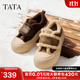 他她（TATA）女鞋冬季棉鞋大頭面包鞋厚底松糕加絨毛毛板鞋子 深啡（仿毛里） 38