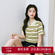 詩(shī)凡黎條紋polo領(lǐng)針織短袖T恤夏季新款miu系休閑寬松洋氣翻領(lǐng)上衣 淺黃 S 155/80A