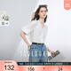 三彩2025夏季新款寬松純棉白襯衫V領(lǐng)翻邊七分袖襯衣設計感通勤M