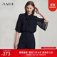 AMII女裝2025夏季新款優(yōu)雅通勤小立領(lǐng)喇叭袖綁帶雙層雪紡衫女 夜藍 L (165)