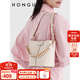 紅谷（HONGU）包包女包新款牛皮單肩包時(shí)尚編織撞色高級水桶包生日禮物 米白