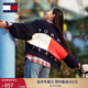 TOMMY JEANS【寬松燈籠袖】25秋冬新款女學(xué)院風(fēng)純棉撞色V領(lǐng)針織開(kāi)衫外套 藏青白紅拼色C1G S   （推薦：100-115斤）