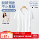 歐莎（OSA）收腰V領(lǐng)新疆棉短袖t恤女夏季2025年新款內搭正肩小白T上衣 白色 L