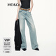 MO&Co.【神褲】牛仔褲2025秋新品棉質(zhì)燙鉆淺藍寬松長(cháng)直筒MBE3JENT09 牛仔藍色 M 27