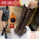 大東女士長(cháng)筒靴女2025冬季新款胖mm粗腿大筒圍高筒瘦瘦騎士v口厚底馬丁靴 棕色加絨 36