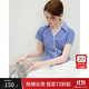 范思藍恩蕾絲拼接翻領(lǐng)短袖襯衫女夏季2025新款假兩件格子襯衣2074 藍白格 S
