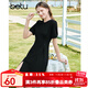 百圖betu女裝夏季新款連衣裙自然瘦腰泡泡袖短袖連衣裙女2304T90 黑色 M