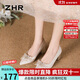 ZHR單鞋女中式絨面秀禾婚鞋氣質(zhì)新娘鞋子女尖頭粗跟女鞋K312香檳38