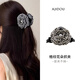 AJIDOU阿吉豆抓夾女款大抓夾時(shí)尚格紋花朵簡約發(fā)夾鯊魚夾黑色發(fā)夾 黑白 1件套