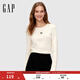 蓋璞Gap女裝2025秋季新款logo刺繡修身抽褶長(cháng)袖T恤休閑上衣834688 象牙白 L (170/92A) 亞洲尺碼