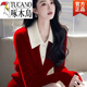 啄木鳥(niǎo)（TUCANO）新品假兩件毛衣女秋冬外穿2025新款POLO領(lǐng)寬松顯瘦V領(lǐng)打底針織衫 紅色【商場(chǎng)優(yōu)質(zhì)品】旗艦款 2XL _130斤-140斤
