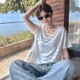 栢啟歆女裝t恤短袖上衣v領(lǐng)正肩百搭夏季衣服高級感夏裝t恤衫內搭上衣 V領(lǐng)寬松短袖L【白色】