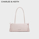 CHARLES&KEITH蝴蝶結簡(jiǎn)約單肩腋下包法棍包生日禮物CK2-20160193 Soft Pink淺粉色 中包
