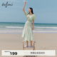 伊芙麗（eifini）蔣欣代言魚(yú)尾別致碎花半身裙夏裝新款設計感氣質(zhì)雪紡茶歇裙子 淺綠 M 160/64A