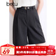 百圖betu女裝春夏新款短褲簡(jiǎn)約高腰闊腿復古百搭短褲女2403T80 深灰 S