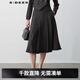 S.DEER圣迪奧女裝OL風(fēng)高腰百褶條紋毛呢A字傘裙S23481111 德國灰/87 M