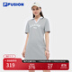 FILA FUSION斐樂(lè )潮牌女裝針織連衣裙2025夏新款休閑V領(lǐng)短袖連身裙 破穹花灰-MG L