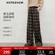 紅袖（hopeshow）復古寬松休閑褲2025冬季新款女裝顯瘦撞色格紋磨毛保暖闊腿長(cháng)褲 咖格918 S