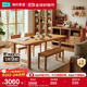 林氏家居原木風(fēng)大板實(shí)木餐桌家用長(cháng)方形飯桌子客廳橡木餐桌椅子全套CO1R 【原木色】餐桌1.4米+椅*2+凳*1