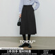 初語(yǔ)半身裙女2025冬季新款高智感通勤保暖毛呢分割安可拉紅傘裙 黑灰色 M