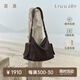 裘真植鞣羊皮逍遙hobo包單肩斜挎包休閑復古大容量通勤包女 咖啡色-小號(偏深)羊皮