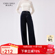 秋水伊人深藍復古直筒薄絨牛仔褲冬季新款女時(shí)髦百搭闊腿褲子 牛仔藍 L