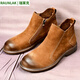RAUNLAK真皮切爾西馬丁靴男士新款頭層牛皮短靴青年休閑皮鞋百搭潮男皮靴 古巴棕真皮頭層牛皮 單層 45