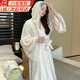 晴碧琳睡袍女法式蕾絲秋冬季珊瑚絨長(cháng)款性感系帶高級感浴袍睡裙公主睡衣 蕾絲珊瑚絨睡袍【米白】 均碼 （100-135斤）