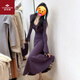俞兆林法式紫色v領(lǐng)針織連衣裙子女春秋季2025新款內搭打底修身顯瘦長(cháng)裙 【紫色】 M 45/55kg