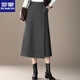 羅蒙（ROMON）不規則灰色毛呢半身裙女秋冬季新款高腰中長(cháng)款A字裙氣質(zhì)包臀裙子 灰色 毛呢 M 20/M 2尺      27碼