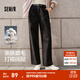 森馬（Semir）休閑褲女純棉打褶闊腿褲腰帶鹽系通勤秋季復古磨毛長(cháng)褲顯腿長(cháng) 黑色90001 XL
