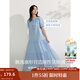 茵曼（INMAN）章若楠同款法式度假女裝木耳邊連衣裙休閑寬松2025夏季新品長(cháng)裙子  天空藍 S
